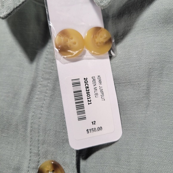 Soft Surroundings Jumpsuit Womens 12 Green Linen‎ Kerry Coastal Resort Cruise - Picture 4 of 16